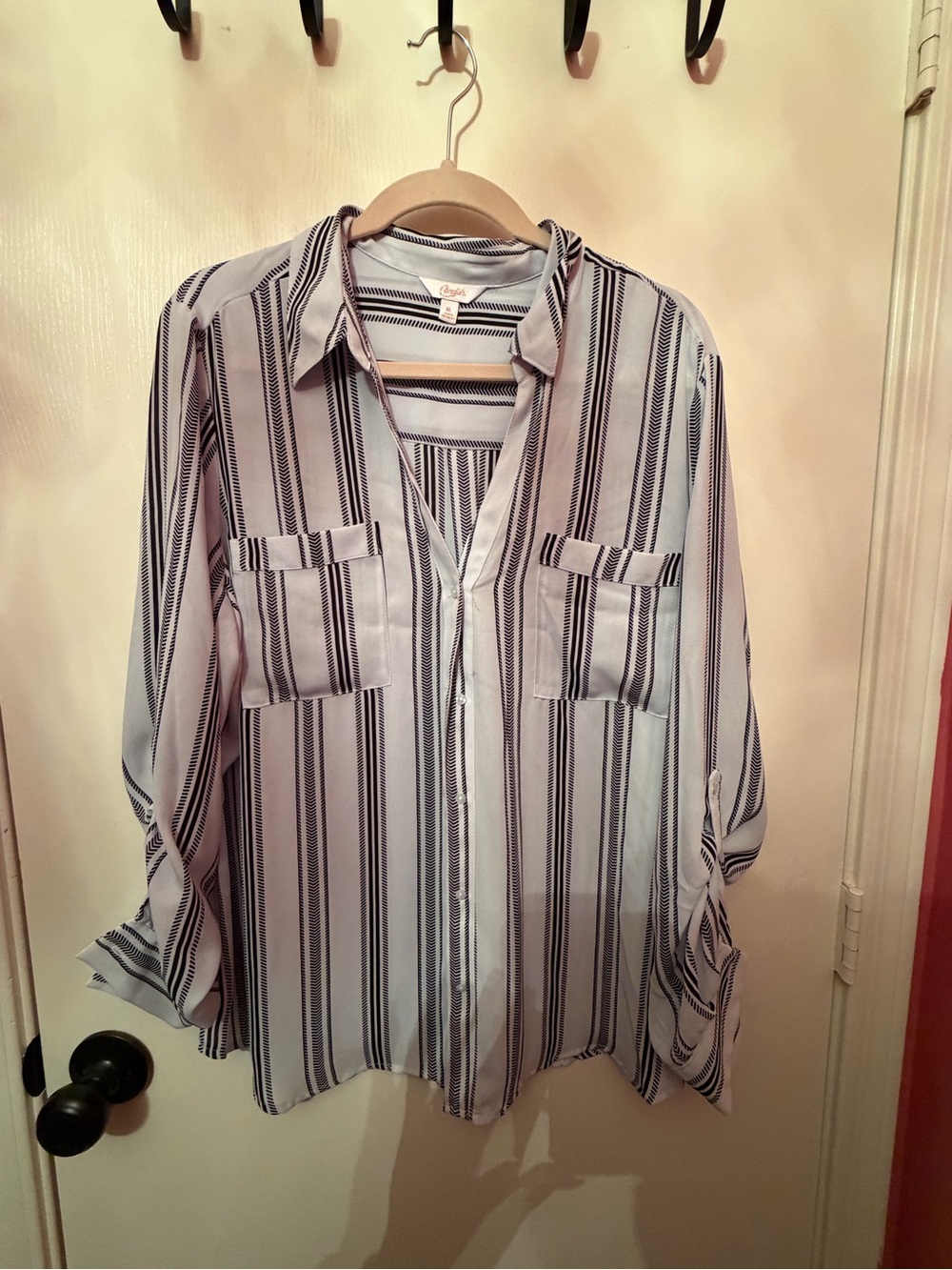 Candie's Light Blue & Navy Striped Button-Down Shirt
